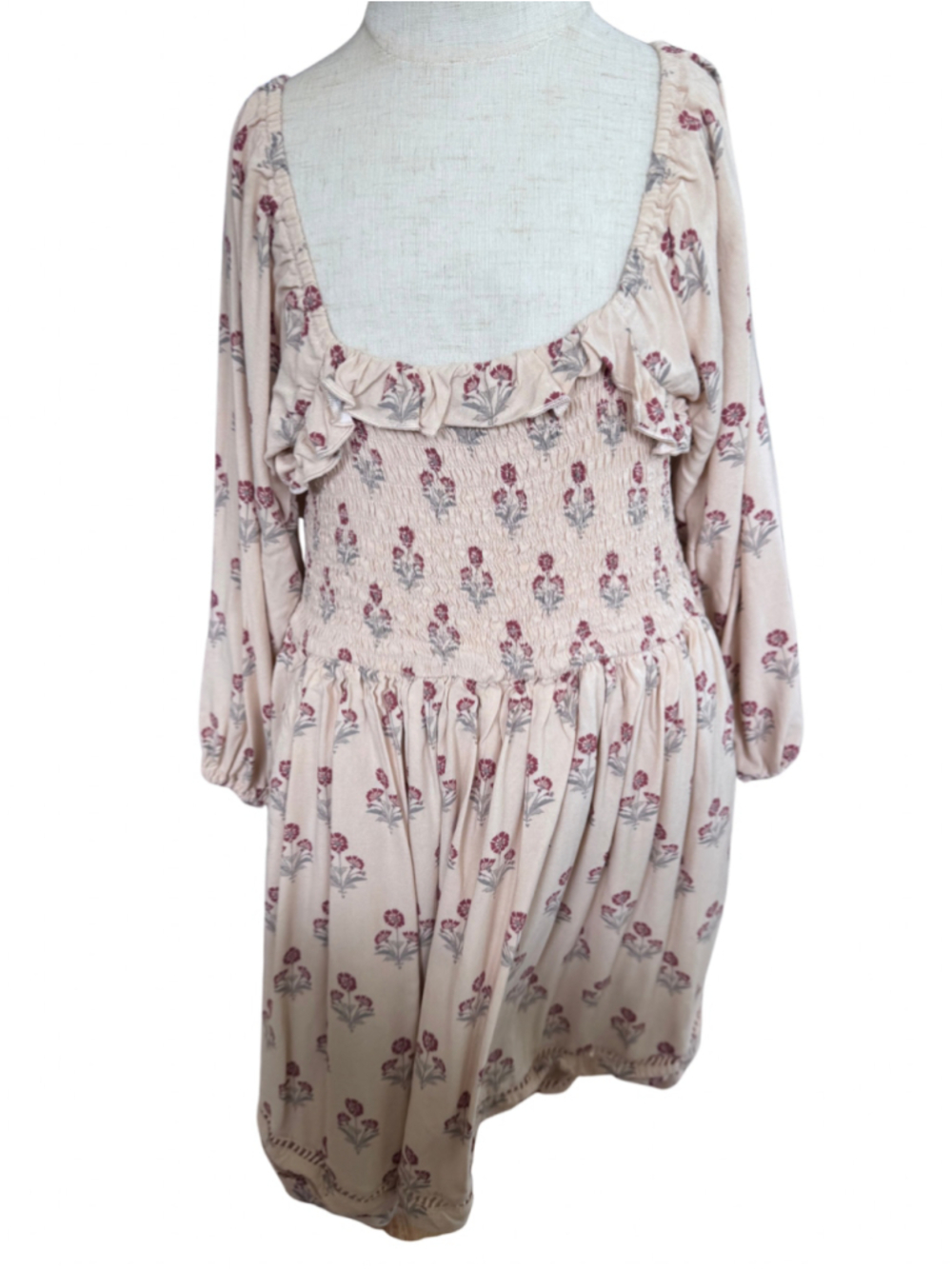 Girls Noralee Long Sleeve Floral Dress Size 10 Beige Maroon
